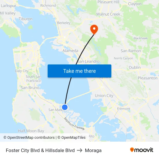 Foster City Blvd & Hillsdale Blvd to Moraga map