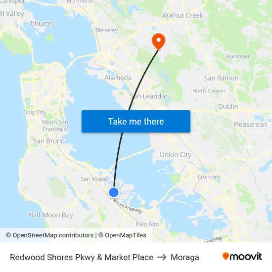 Redwood Shores Pkwy & Market Place to Moraga map