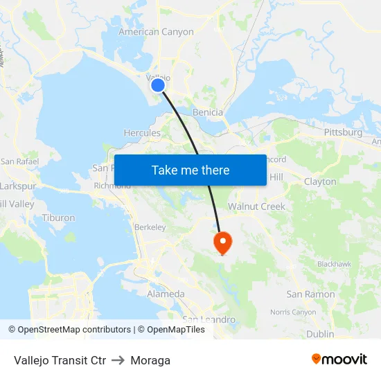 Vallejo Transit Ctr to Moraga map