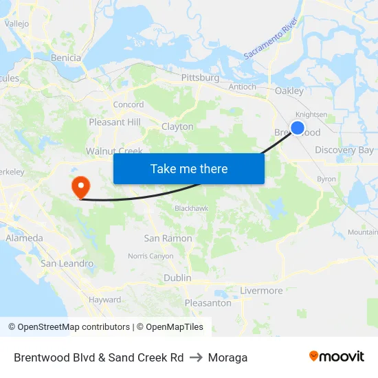 Brentwood Blvd & Sand Creek Rd to Moraga map