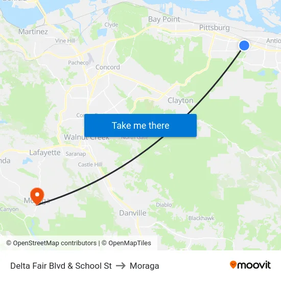 Delta Fair Blvd & School St to Moraga map