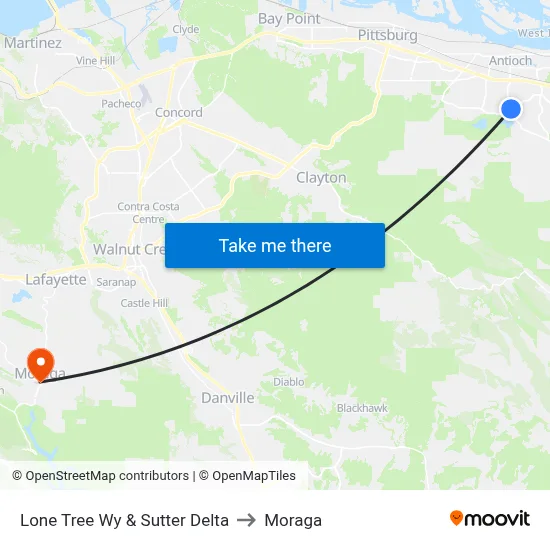 Lone Tree Wy & Sutter Delta to Moraga map