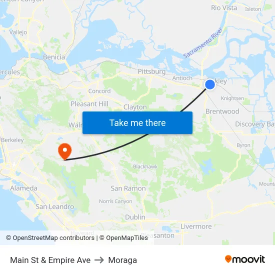 Main St & Empire Ave to Moraga map