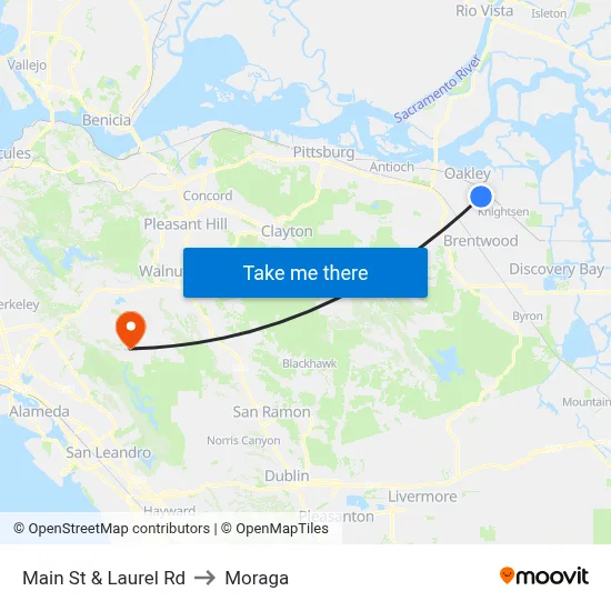 Main St & Laurel Rd to Moraga map