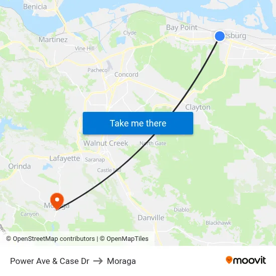Power Ave & Case Dr to Moraga map