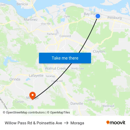 Willow Pass Rd & Poinsettia Ave to Moraga map