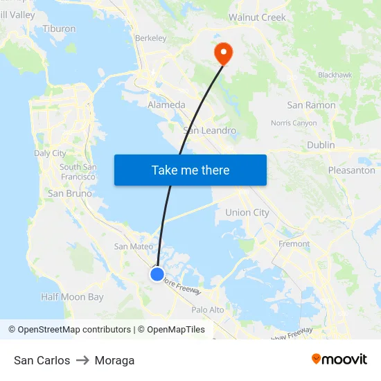 San Carlos to Moraga map