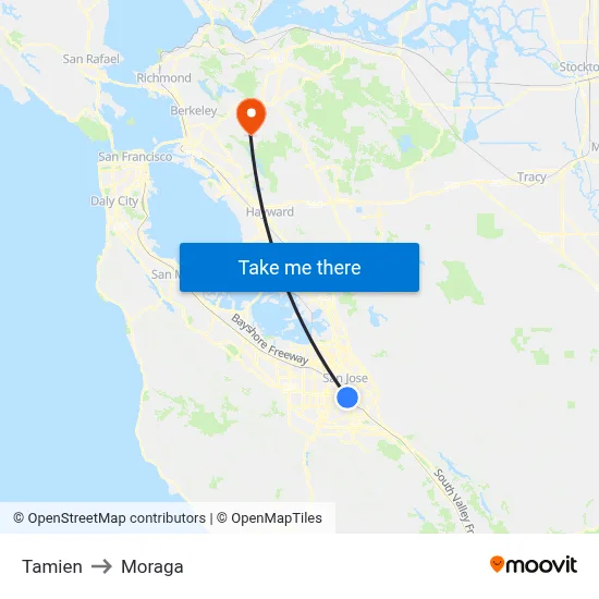 Tamien to Moraga map