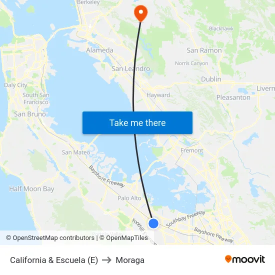 California & Escuela (E) to Moraga map