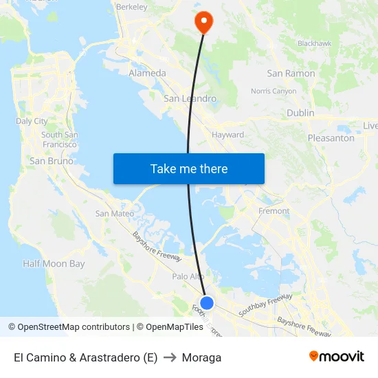El Camino & Arastradero (E) to Moraga map