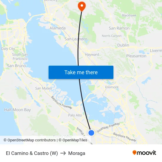El Camino & Castro (W) to Moraga map