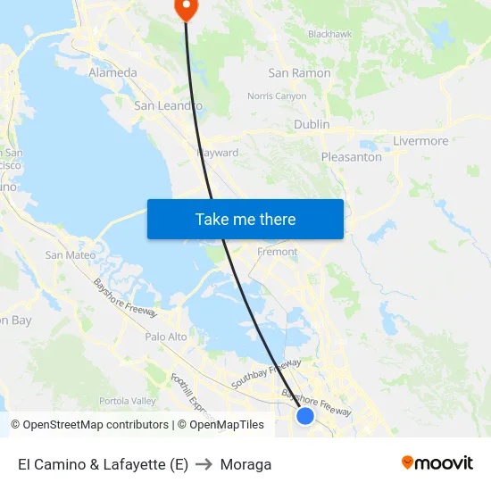 El Camino & Lafayette (E) to Moraga map