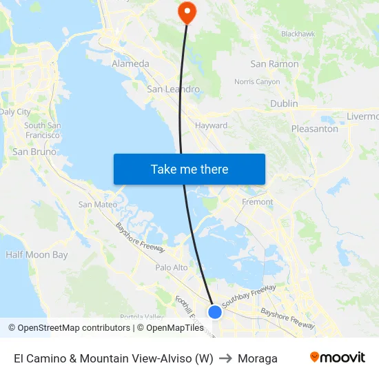 El Camino & Mountain View-Alviso (W) to Moraga map