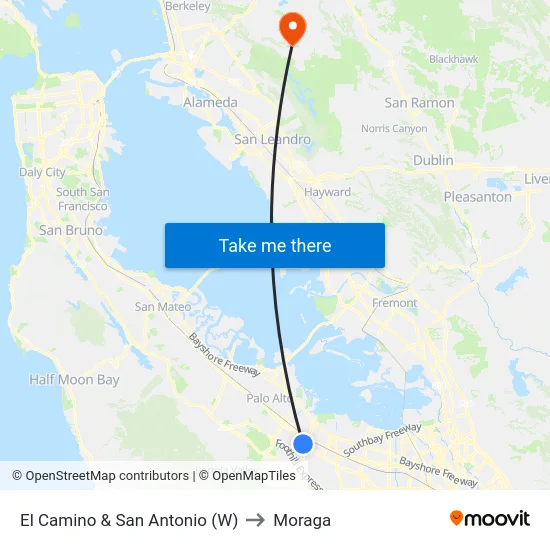 El Camino & San Antonio (W) to Moraga map