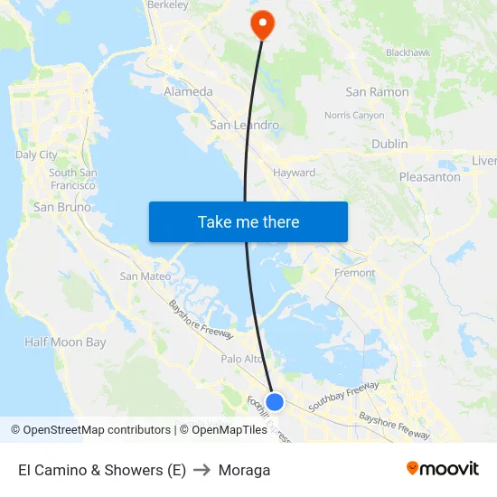 El Camino & Showers (E) to Moraga map