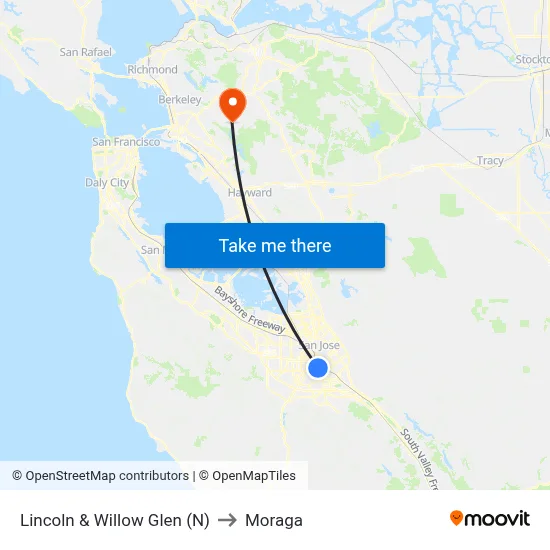 Lincoln & Willow Glen (N) to Moraga map