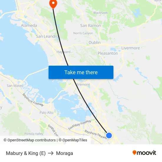 Mabury & King (E) to Moraga map
