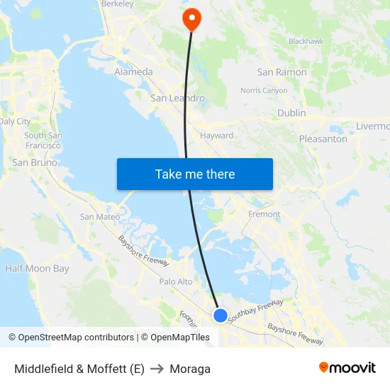 Middlefield & Moffett (E) to Moraga map