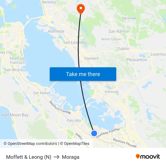 Moffett & Leong (N) to Moraga map