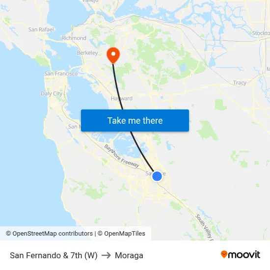 San Fernando & 7th (W) to Moraga map