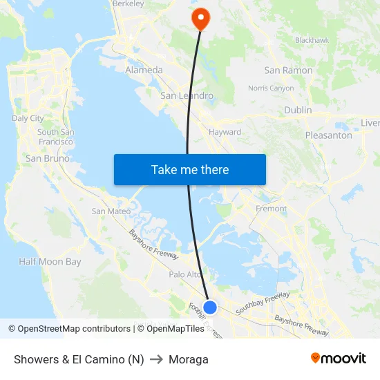 Showers & El Camino (N) to Moraga map