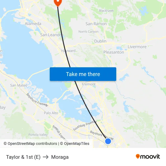 Taylor & 1st (E) to Moraga map