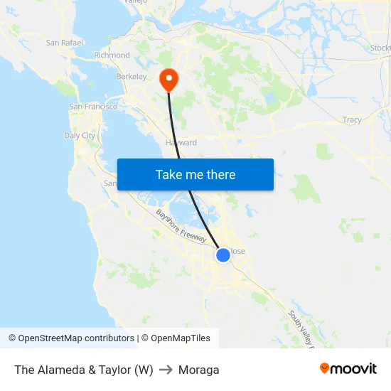The Alameda & Taylor (W) to Moraga map