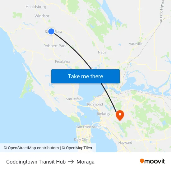 Coddingtown Transit Hub to Moraga map