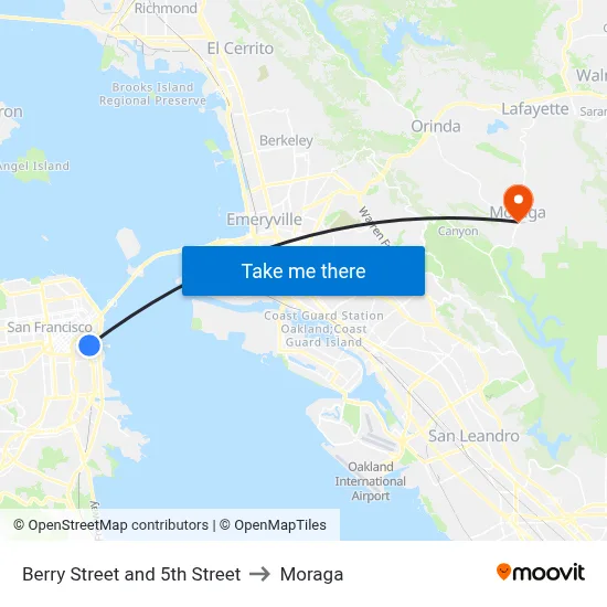 Berry Street and 5th Street to Moraga map