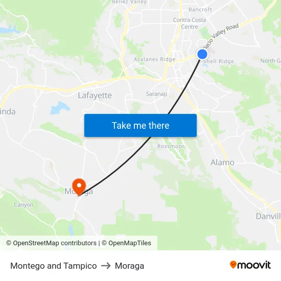 Montego and Tampico to Moraga map