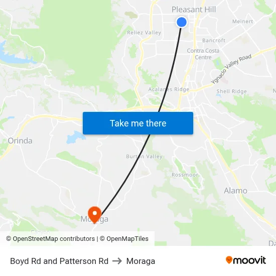 Boyd Rd and Patterson Rd to Moraga map