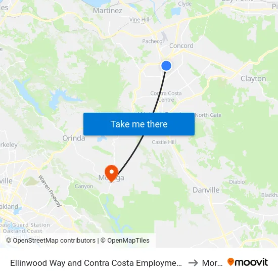 Ellinwood Way and Contra Costa Employment Human Services to Moraga map