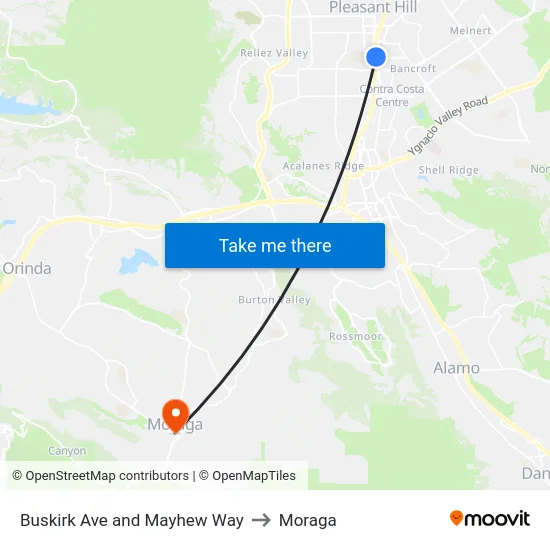 Buskirk Ave and Mayhew Way to Moraga map