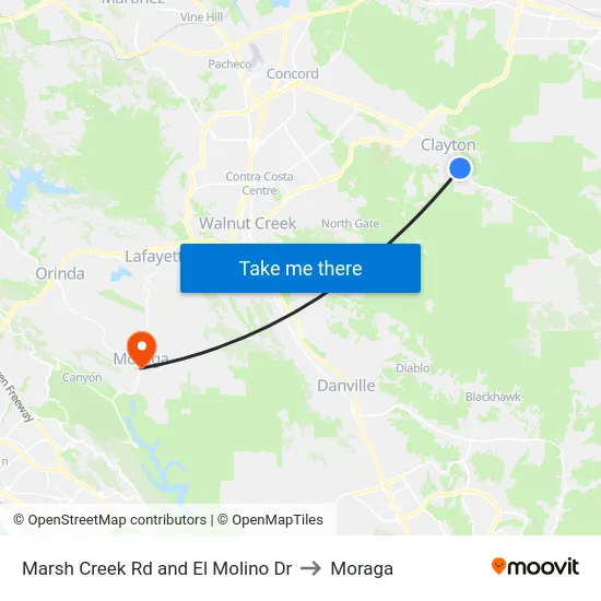 Marsh Creek Rd and El Molino Dr to Moraga map