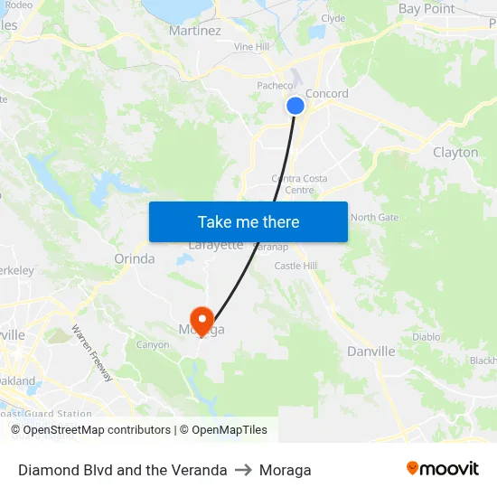 Diamond Blvd and the Veranda to Moraga map