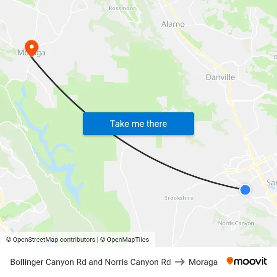 Bollinger Canyon Rd and Norris Canyon Rd to Moraga map