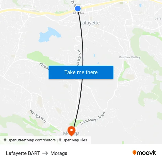Lafayette BART to Moraga map