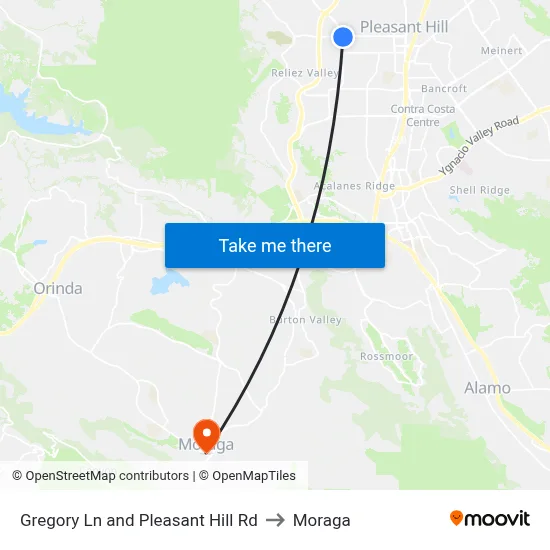 Gregory Ln and Pleasant Hill Rd to Moraga map