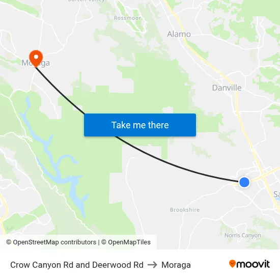 Crow Canyon Rd and Deerwood Rd to Moraga map