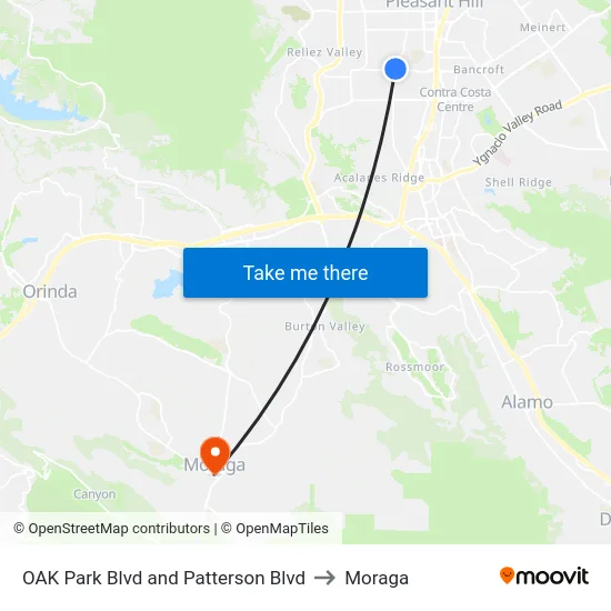 OAK Park Blvd and Patterson Blvd to Moraga map