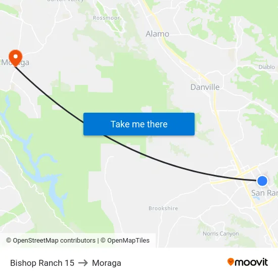 Bishop Ranch 15 to Moraga map