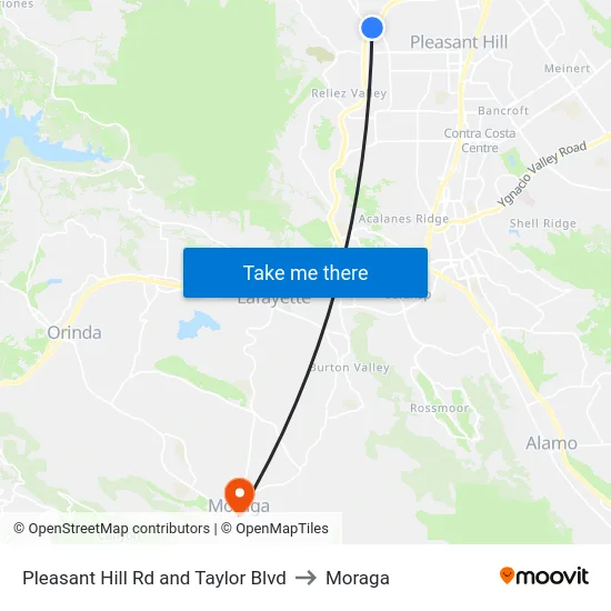 Pleasant Hill Rd and Taylor Blvd to Moraga map