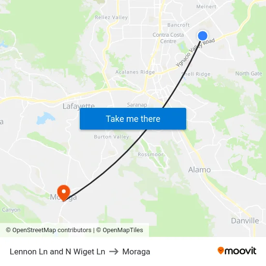 Lennon Ln and N Wiget Ln to Moraga map
