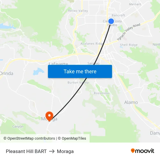 Pleasant Hill BART to Moraga map
