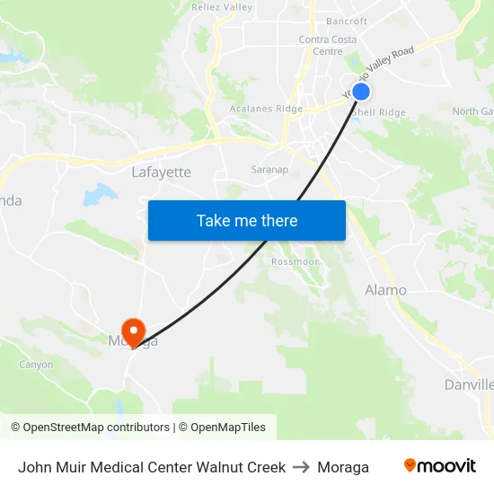 John Muir Medical Center Walnut Creek to Moraga map