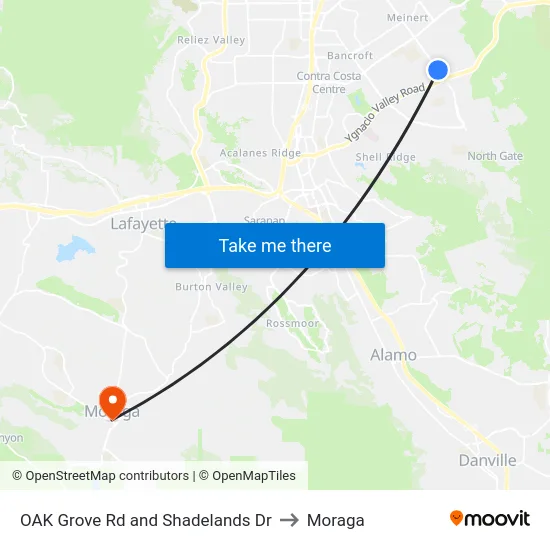 OAK Grove Rd and Shadelands Dr to Moraga map