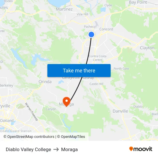 Diablo Valley College to Moraga map