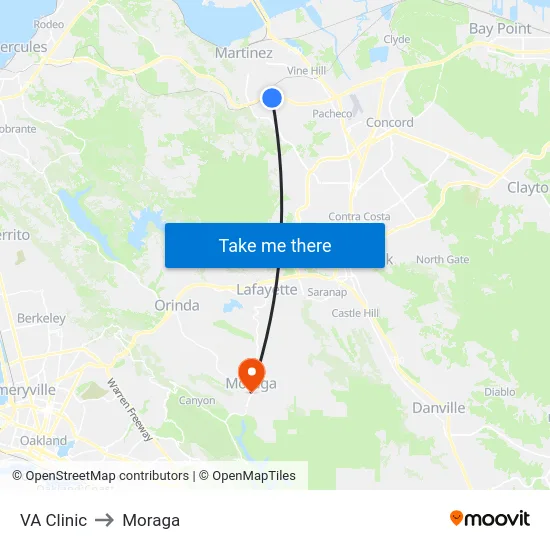 VA Clinic to Moraga map