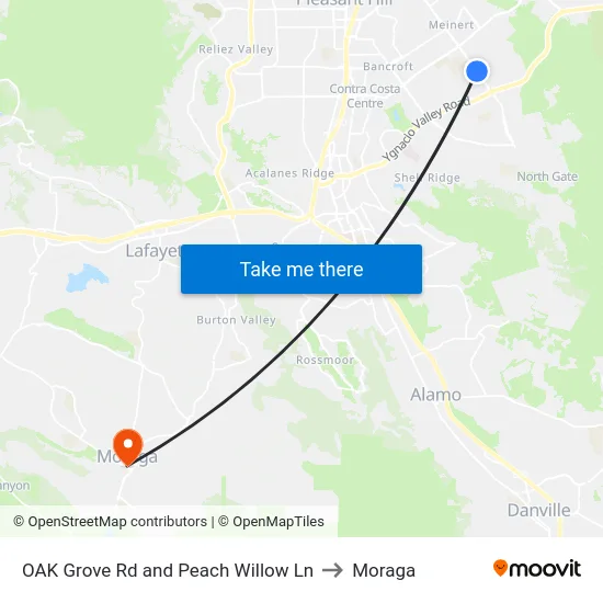 OAK Grove Rd and Peach Willow Ln to Moraga map