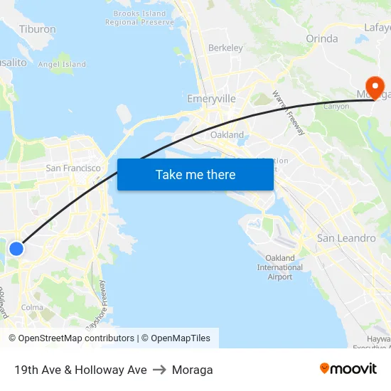 19th Ave & Holloway Ave to Moraga map